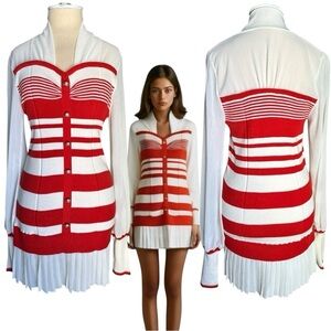 Egoist Sweetheart Neckline Sheer Sweater Knit Pleated Skirt Dress Korean Size 66